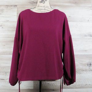 ZARA* Women's 3/4 Puffy Sleeves Crew Neck Lace-Up Sides‎ Pullover Blouse~ Large